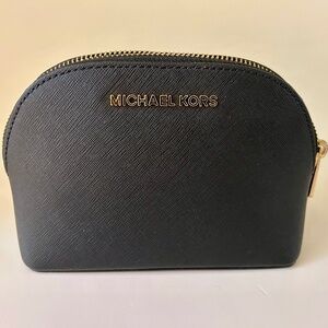 Michael Kors Saffiano Black Cosmetic Makeup Travel Toiletries Case Bag
